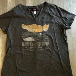 Deadwood Harley Davidson South Dakota Ladies Cap Sleeve V TShirt 3XL Rhinestones